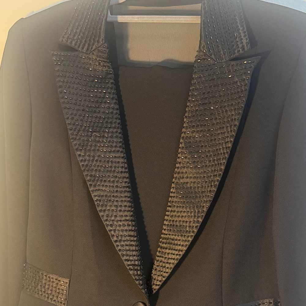 Sandra Darren Black Embellished  Women's Pant Suit Tuxedo Style